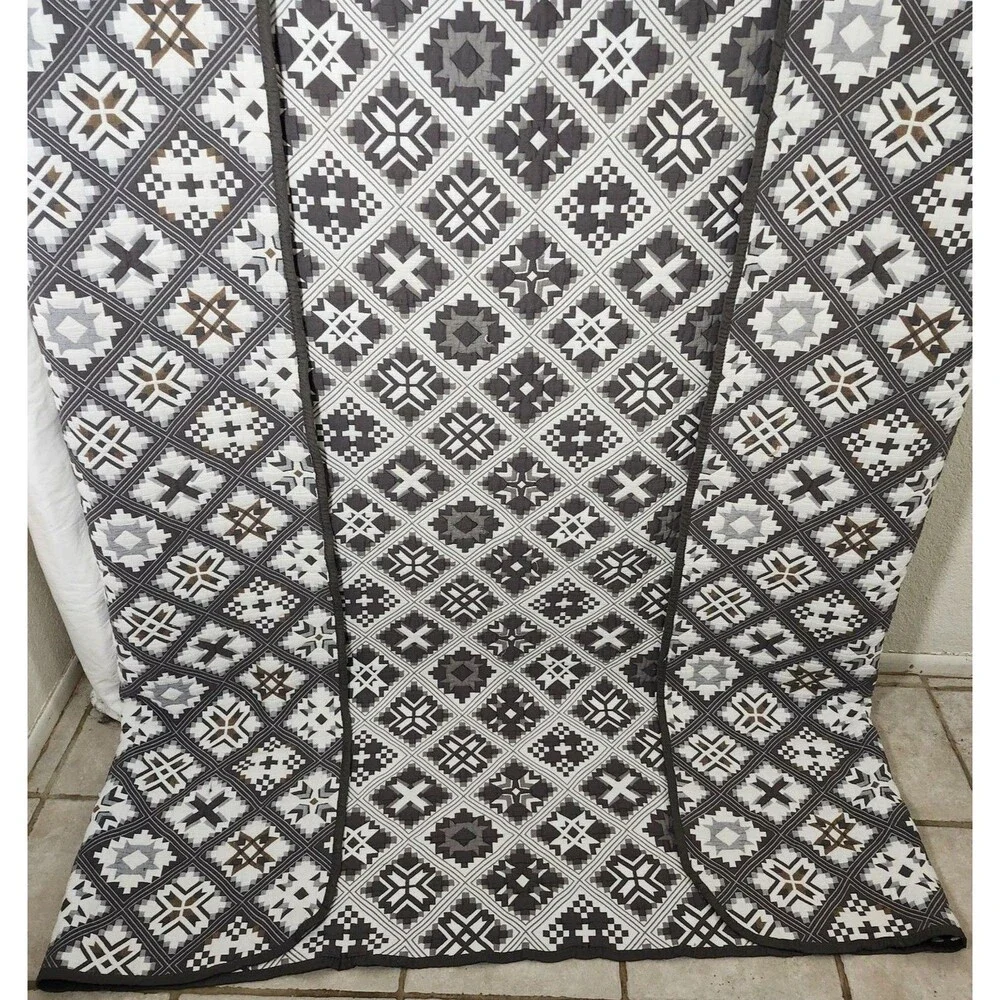 Tristan Patchwork Quilt Set Queen 3pc Charcoal Grey Cotton Blend - Dada Bedding